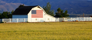 barn with flag