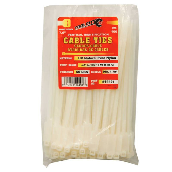 Tool City 7.6 In. L White Cable Tie 100 Pack