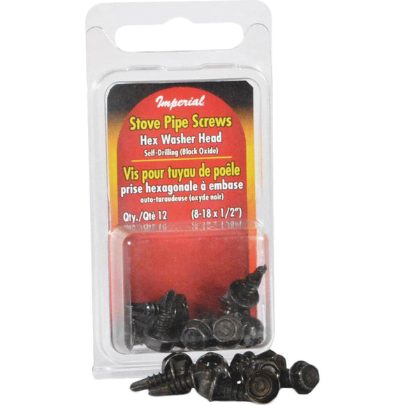 Imperial #8-18 x 1/2 In. Black Oxide Zinc Hex Washer Head Stove Pipe Sheet Metal Screws (12-Pack)